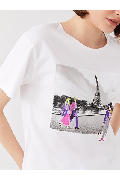 LC Waikiki Γυναικείο T-Shirt LCW Vision - Crew λαιμόκοψη, στάμπα, κοντό μανίκι