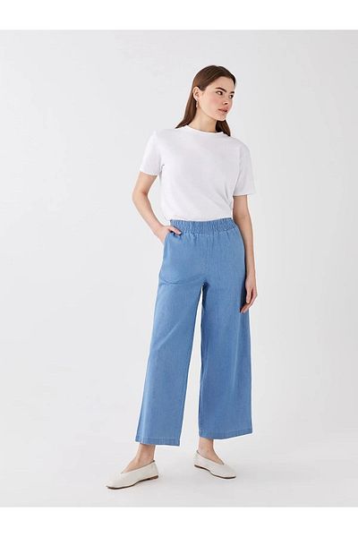 LC Waikiki Lcw Pantaloni de damă, drepti, cu talie elastică, cu talie largă