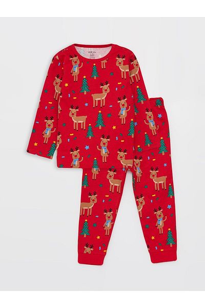 LC Waikiki Langarm-Pyjama-Set für Babys mit Rundhalsausschnitt und Neujahrsmotiv