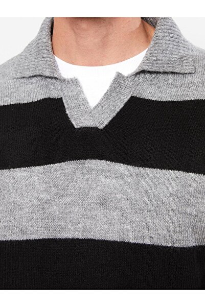 LC Waikiki LCW Casual Polo Yaka Uzun Kollu Çizgili Erkek Kazak