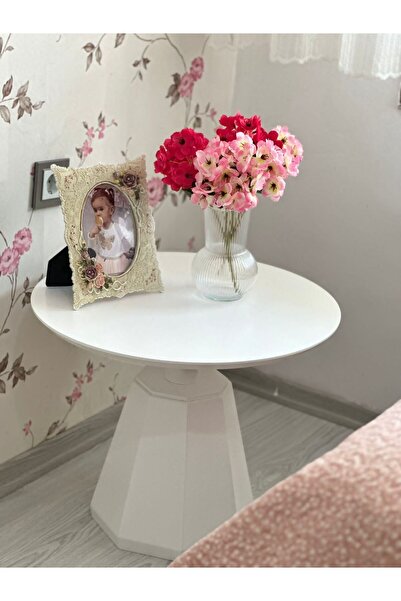 Gold Design Pera Orta Sehpa Beyaz Renk. Üst Tabla 60 Vm /çap