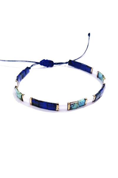 Funny Takılar Altın Rengi Hematit Doğaltaşlı Turkuaz Lacivert Beyaz Renkli Un...