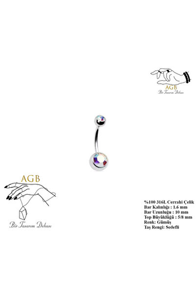 agbtasarım ÇİFT TOP TAŞLI CERRAHİ ÇELİK GÖBEK PİERCİNG