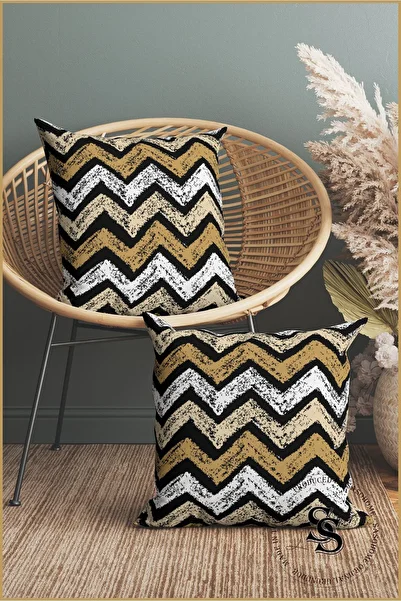 Saso Digital Printed Colorful Zigzag Patterned Throw Pillow Cover