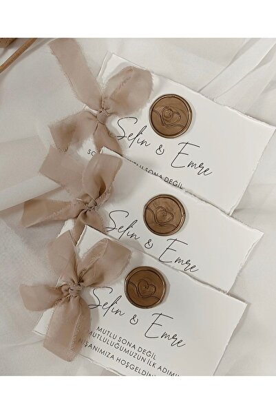 renna tasarım atölyesi Mühürlü Kurdeleli Masa Kartı 20 Adet