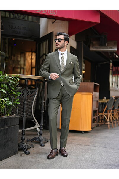 LONATOLİA Premium Men's Slim Fit Italian Style Point Stitching Half Lined Sui...