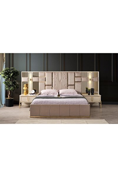 mobilyabazari Bahar Yatak Odası 160*200 Cm Başlıklı Bazalı Karyola (vizon-bej))