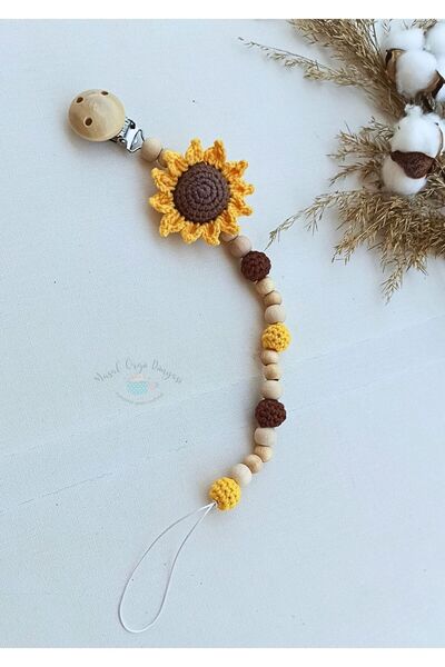 Masal Örgü Dünyası Ayçiçek Temalı Emzik Askısı / Zinciri