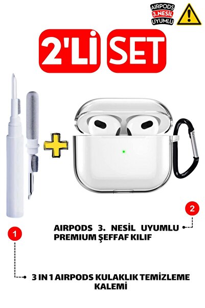 EWEC 3.Nesil Uyumlu Şeffaf Premium Kulaklık Kılıfı ve 3'ü 1 Arada Kulaklık Te...