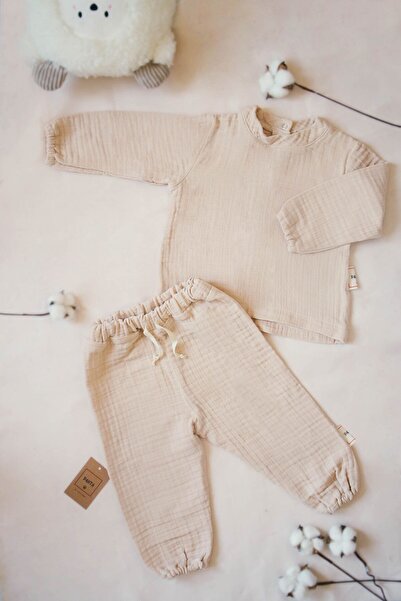PAHTA 4 Layers Muslin 100% Cotton Children's Long Sleeve Sweatshirt-Pants Bot...