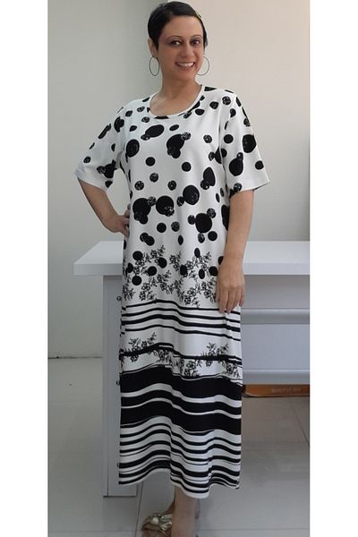 Mertcan Butik Φόρεμα με κοντό μανίκι από ατσάλι με λευκό και μαύρο λουλούδι