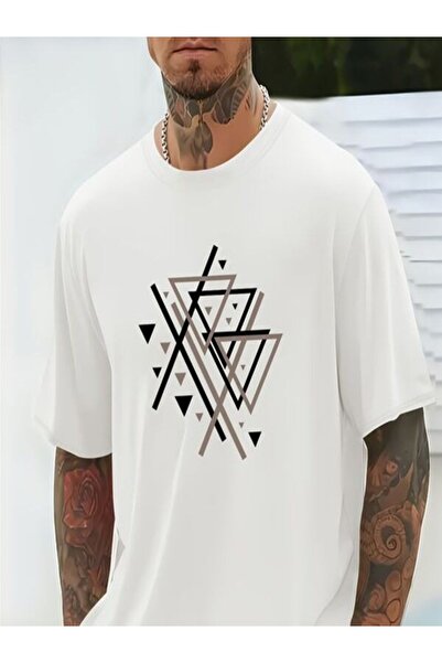 CLASSY.MODA Μπλουζάκι με λευκή στάμπα Oversize - Crew Neck, κοντό μανίκι