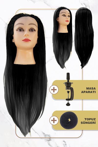 Lisinya Tamtarz - Fiber Synthetic Hairdresser Training Manikin / Black Table Apparatus Bun Sponge