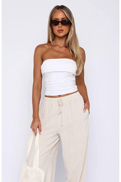 ecemore بلوزة نسائية قصيرة بدون حمالات - تصميم برباط