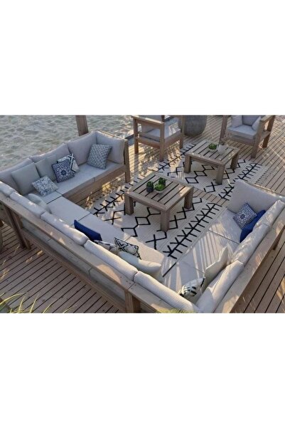 ODUNS Begonya Bahçe Balkon Teras Ahşap Köşe Koltuk Takımı