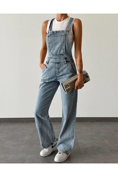 MsLena Butik Salopetă confortabilă pentru femei - Curea reglabilă, Denim Gardener - Bi445-7161