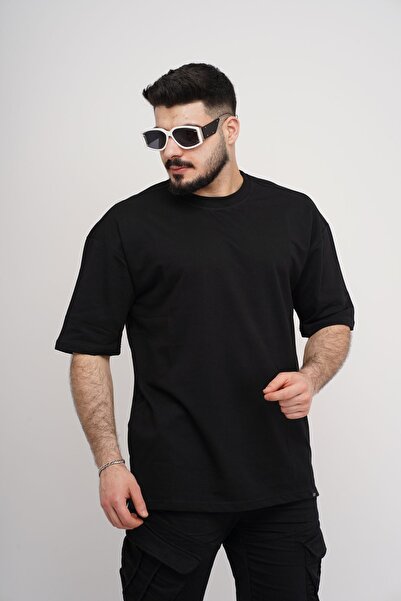 Est Estola Tricou simplu basic oversize pentru bărbați, 100% bumbac, țesătură...