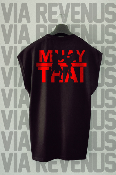 Vordevia Tricou sport negru supradimensionat cu model Muay Thai - mâneci zero