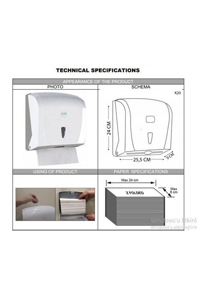Şeker Portakalım Vialli K20m Bathroom Kitchen Sink Practical Z-Fold Paper Towel Dispenser Capacity 200 Paper Gray