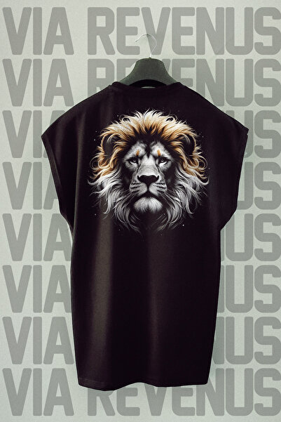 Vordevia Αθλητικό μπλουζάκι με μηδενικό μανίκι Lion printed oversize μαύρο