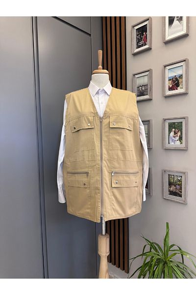 BERNEO Men's Daddy - Large Summer Vest with Multi Pockets and Linen Zipper