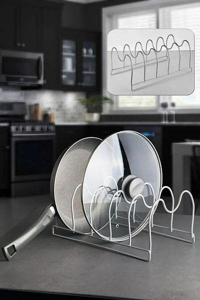 Rotanev Pan And Pot Lid Organizer Kitchen Cabinet And Drawer Organizer 5 Compartments Matte Metal