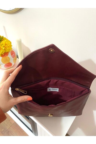 TALKING DREAMS Burgundy Faux Leather Envelope Clutch