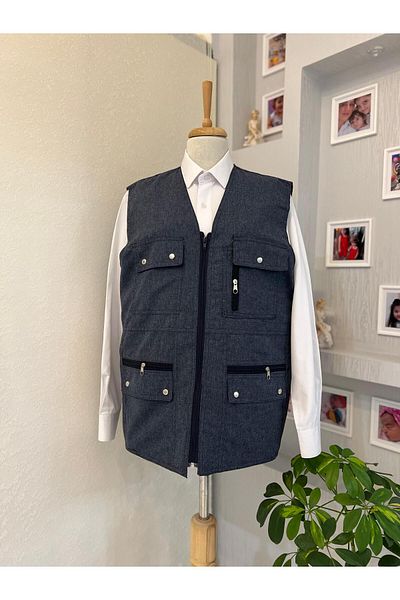 DENİZLİFE KTN Dad - Summer Spring Vest with Multi Pockets and Zipper