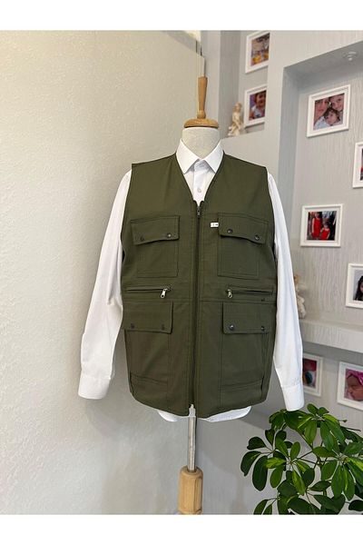 DENİZLİFE KTN Dad - Summer Spring Vest with Multi Pockets and Zipper