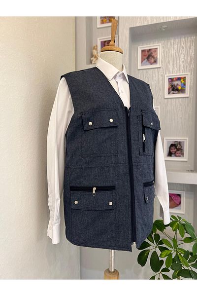 DENİZLİFE KTN Dad - Summer Spring Vest with Multi Pockets and Zipper