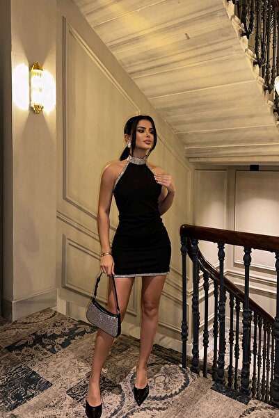 Eyyo Μίνι φόρεμα με λεπτομέρεια από μαύρη πέτρα ATE-0609