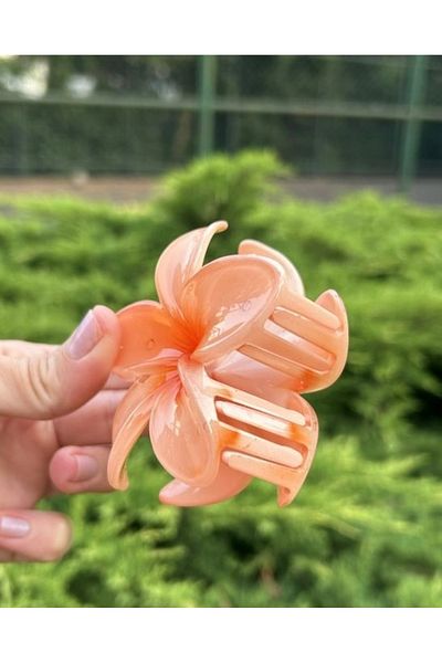 ByMerve Accesoriu de păr Hibiscus de dimensiuni mari cu flori portocalii - New Trend Bym381