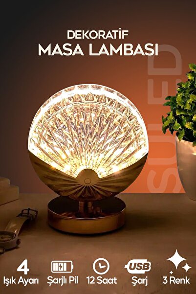 SULED Kristal Efektli USB Şarjlı Masa Lambası 4 Modlu 3000-7000K Işık Ayarlı Ambiyans Gece Lambası 12 Saat