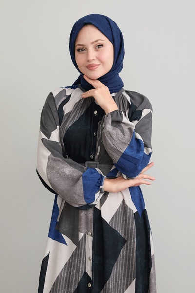 InStyle Antracitové šaty z viskózového pásu s geometrickým vzorem