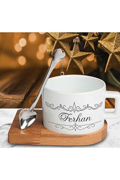 KARE Kişiye Özel Tasarım Kahve Fincanı - ahşap altlı nescafe seti - kaşık üçl...