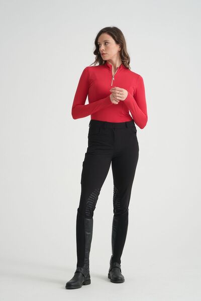 PEUR RIDER SHOP Tricou de damă cu mânecă lungă cu fermoar de culoare roșie - Rider