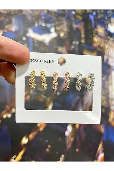 Atılgan Grp Gold, Rose and Silver 3 Pairs Star Powder Earrings Set