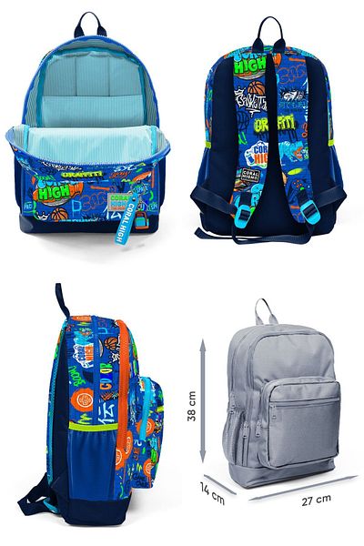 Coral High Rucsac de școală și set de prânz pentru băieți - 4 compartimente, Saks Graffiti