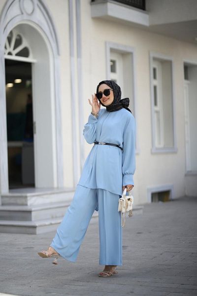 NS Moda Light Blue Hijab Yade Set - Model 514