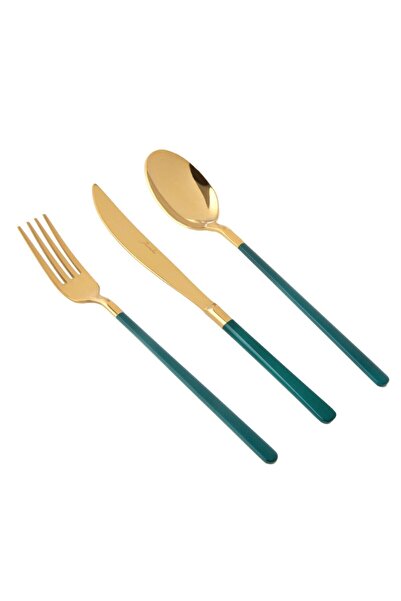 Jumbo طقم سكاكين وشوكة وملعقة مكون من 18 قطعة من التيتانيوم الأخضر والذهبي