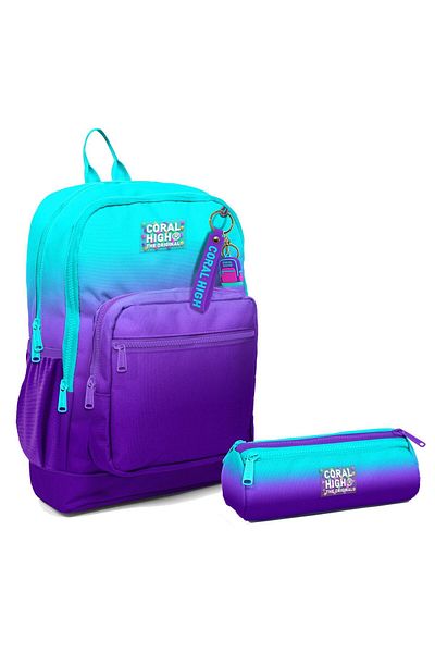 Coral High Set rucsac de tranziție turcoaz violet cu suport pentru stilou pentru băiat