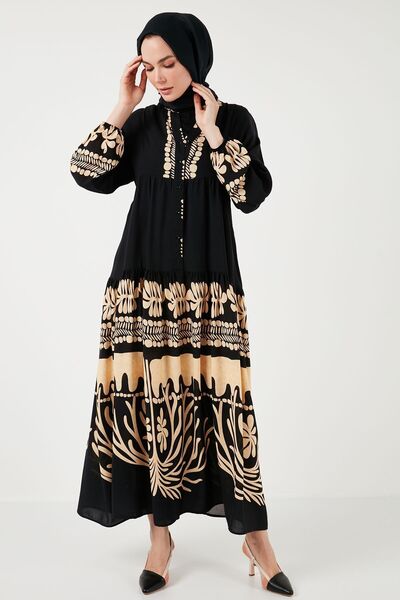 Lela Modest Patterned Relaxed Fit V-neck Long Dress DRESS66924232S4