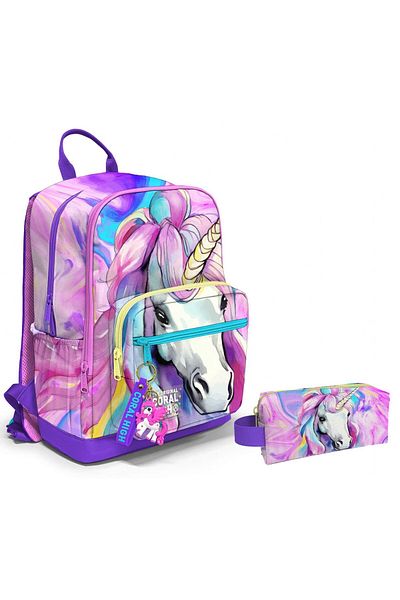 Coral High Set rucsac și suport pentru stilouri pentru școala gimnazială cu patru compartimente - Unicorn - Fete