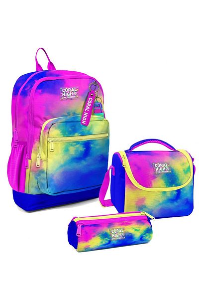 Coral High Colorful Tie-Dye Triple Primary School School Bag Set for Girl