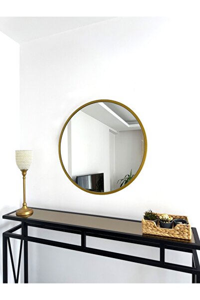 EFFE YAPI DEKOR Gold Metal Çerçeveli 60 Cm Yuvarlak Ayna