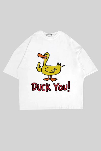 Sekizbiraltı Unisex Λευκό Oversize Tshirt - Duck You! Τυπωμένο