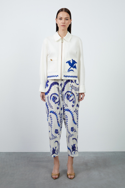 GİZİA Nakış Detaylı Beyaz Jean Ceket