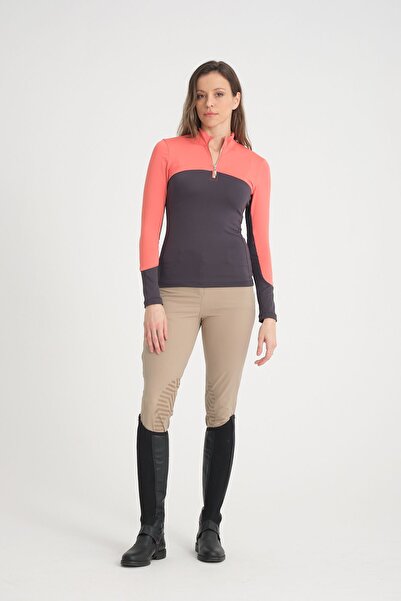 PEUR RIDER SHOP Oranj Renk Antrasit Garnili Fermuarlı Uzun Kollu Binici Kadın...