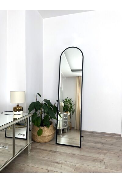 EFFE YAPI DEKOR Siyah Metal Çerçeveli 160x40 Cm Oval Ayaklı Boy Aynası