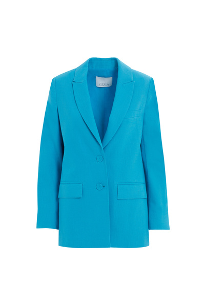 GİZİA Cep Detaylı Turkuaz Keten Ceket